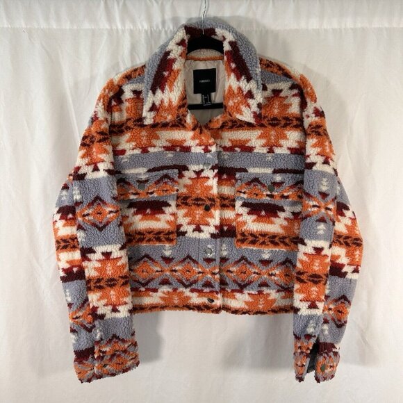 Forever 21 Jacket Women's Large White Orange Aztec Striped Button Up Pockets - Picture 1 of 8